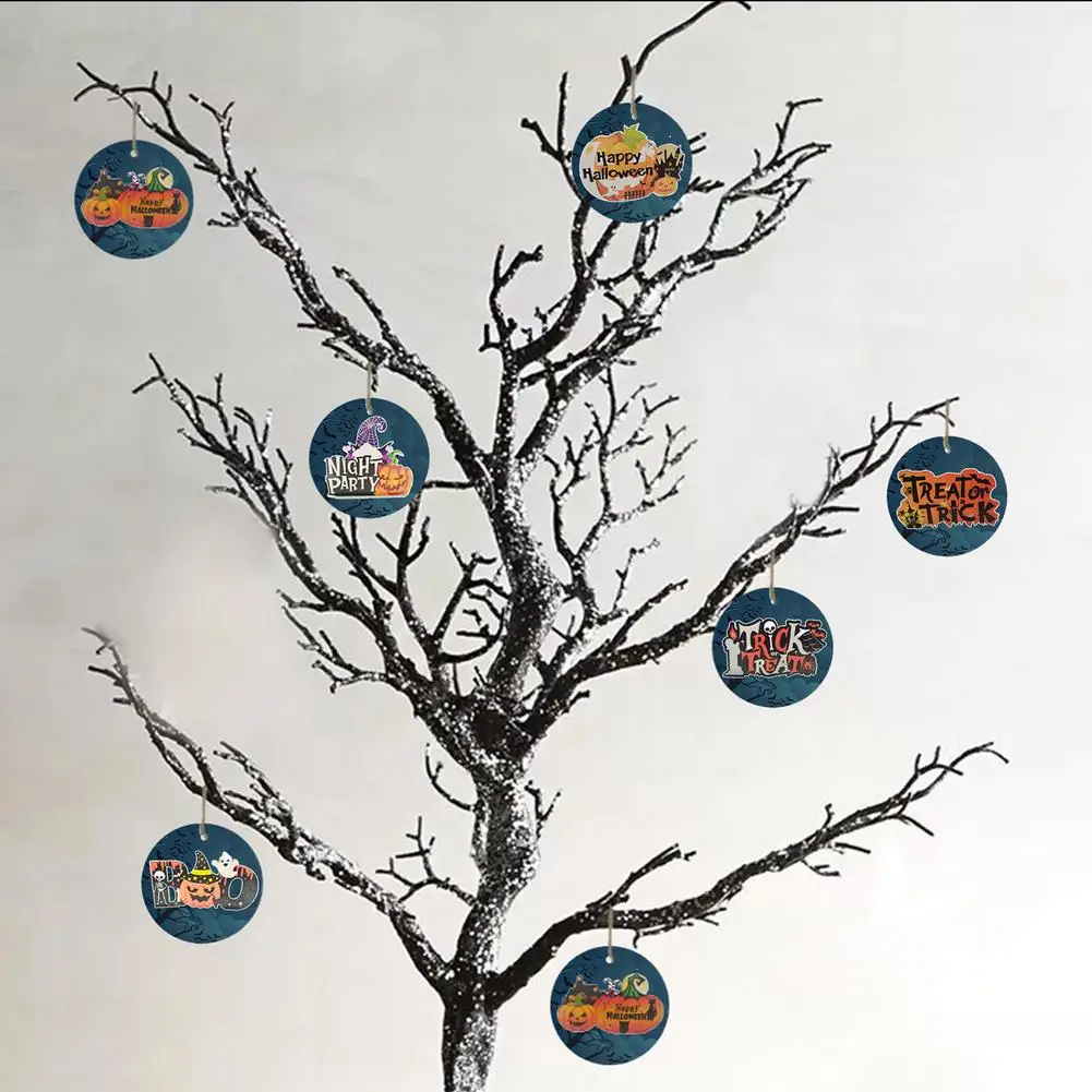 

6Pcs Halloween Round Wooden Pumpkin Ornaments Happy Halloween Ghost Wall Hanging Pendants Halloween Party Decor For Home