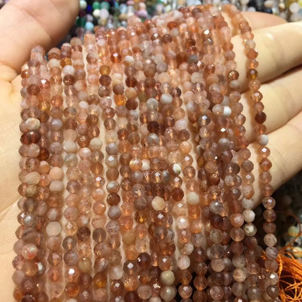 

Natural Sunstone Beads Small Faceted Round Loose Beads For Jewelry Making Necklace DIY Bracelet Accessories 15 Inches