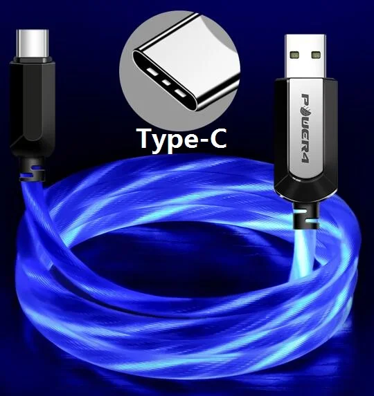 Type-C-Blue Power4 с подсветкой USB кабель для микро три разъема дополнительно для Lightining кабель светящийся/микро USB-C кабели - Цвет: Type-C-Blue