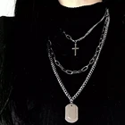 2020 модная многослойная металлическая цепочка серебристого цвета с крестом ожерелье Пара хип-хоп панковские геометрические кулон ожерелья для женщин мужчин