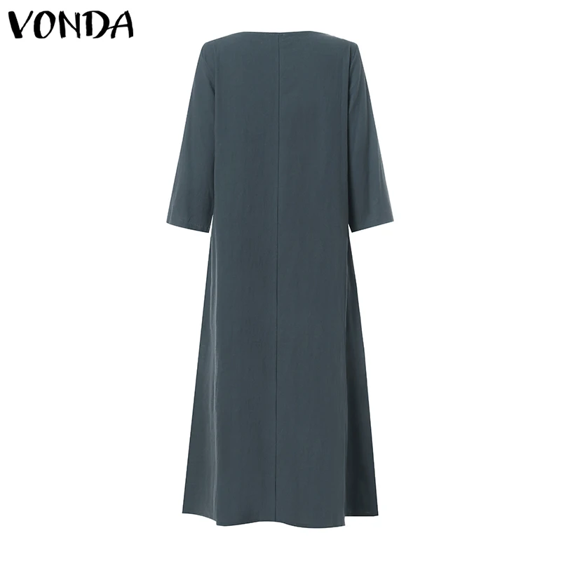 VONDA, женское платье, летнее, винтажное, из кусков, хлопковое, свободное, повседневное, с рукавом 3/4, с круглым вырезом, длинное, Пляжное, праздничное, сарафан, S-5XL