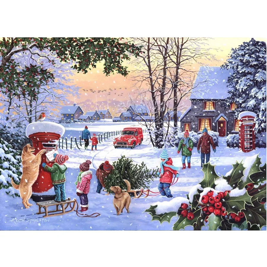 Алмазная живопись &quotЗимняя деревня&quot мозаика вышивка снежный дом 5D полная