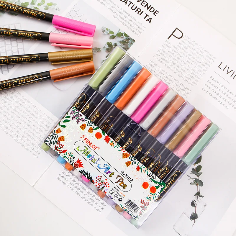 

Kids Metallic Brush Pen Paint Permanent Marker For DIY Photo Album Graffiti Color Soft Head Art Pen Drawing Stationery Supplies