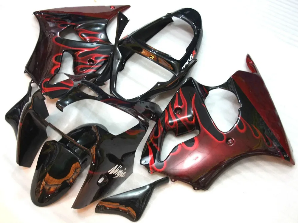 

100%NEW+ Red Flame Black Fairing Kit For KAWASAKI NINJA ZX 6R 636 00 01 02 ZX-6R 00-02 ZX6R 2000 2001 2002 ZX 6R 00 01 02 Fairin