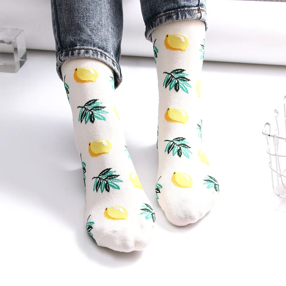 Женские зимние осенние носки с милыми фруктовыми рисунками короткие до середины