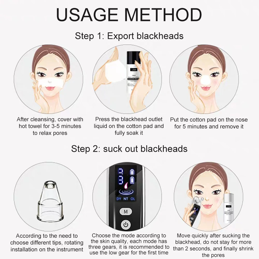 

USB Charging Blackhead Remover Vacuum Face Nose Acne Black Dot Pimple Cleansing Machine Pore Cleaner Skin Care Tools With 6 Head