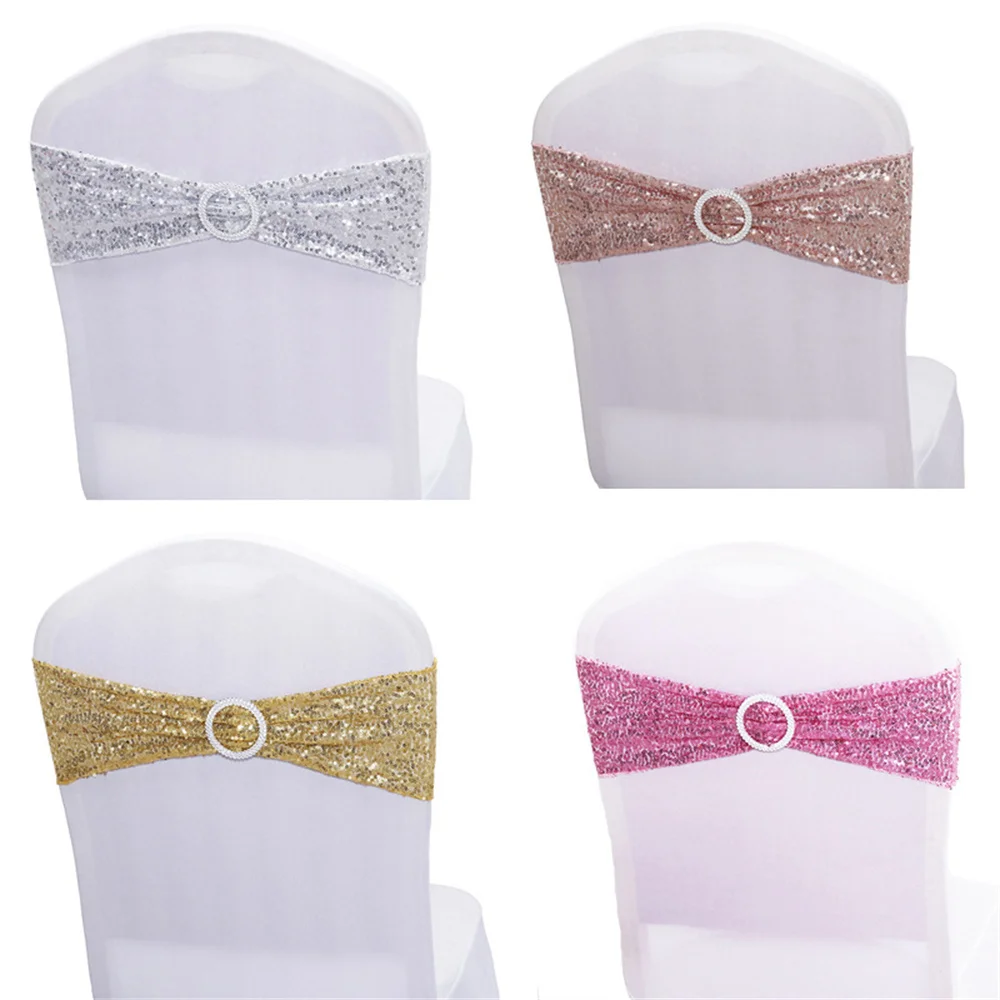 

10PCS Spandex Stretch Chair Sashes Bows for Wedding Reception Elastic Chair Cover Bands with Buckle Slider for Banquet Party