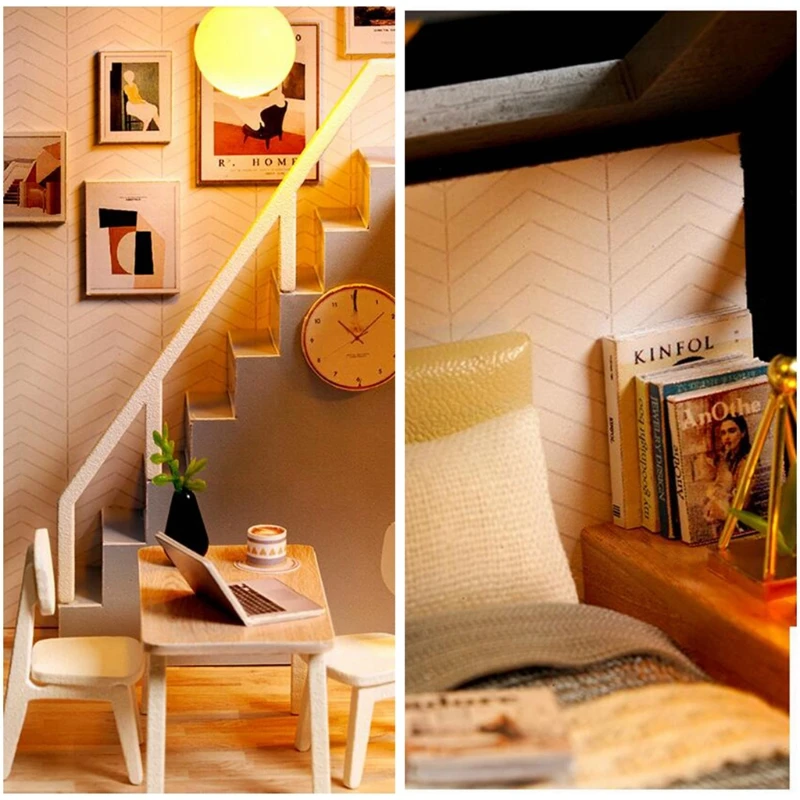 

Architecture Model Building Kits Dollhouse with Furniture LED Miniature Wooden