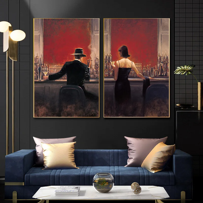 

Modern Poster Gentleman And Girl Canvas Painting Wine Restaurant Wall Art Picture No Frame For Bar Kitchen Wall Decor