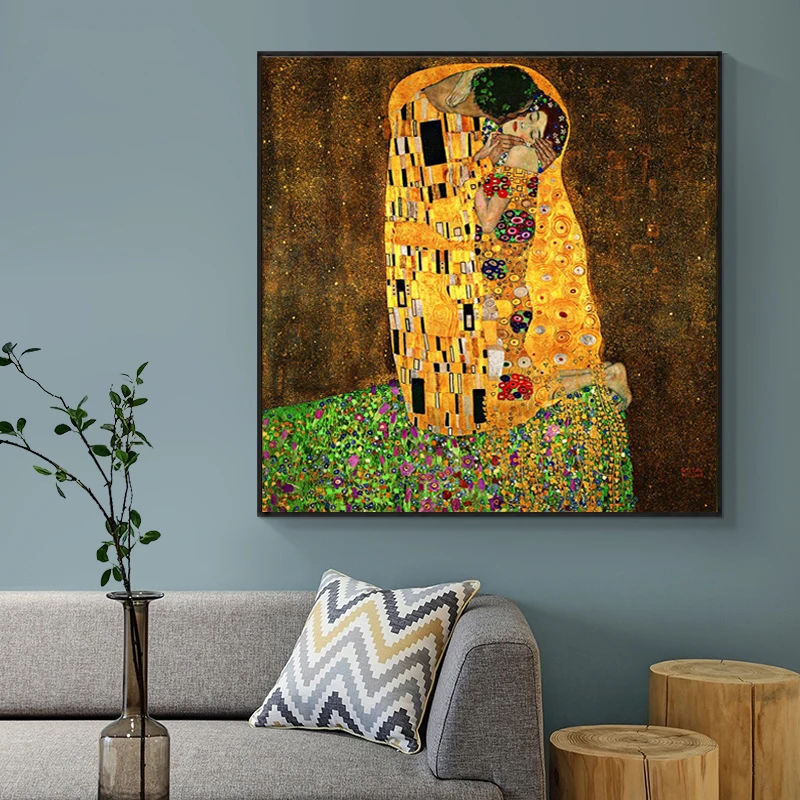 Известные картины из холста Kiss от Gustav Klimt репродукции на стене Классические