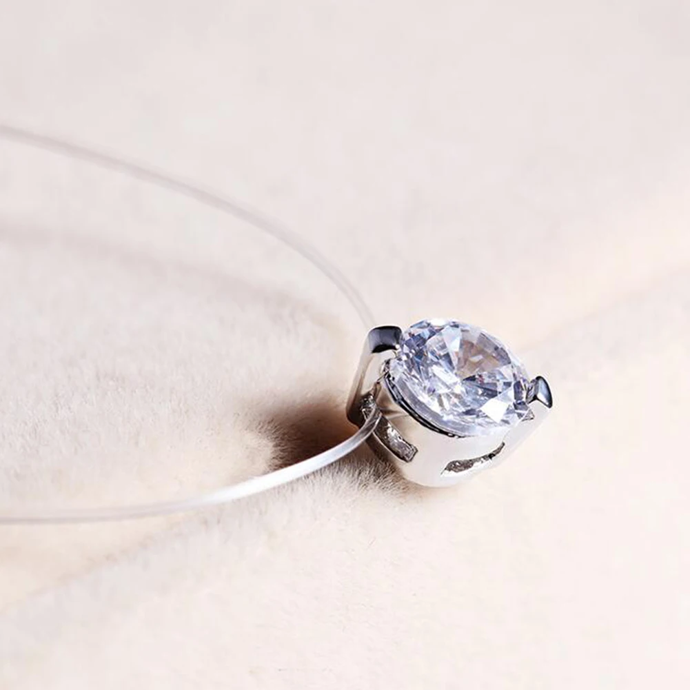 Модные женские круглый кубический цирконий кулон рыболовная леска ожерелье