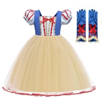childrens summer quare collar dress snow white role play dress retro puff sleeve lace petticoat bow gloves 2 piece set