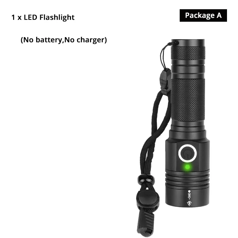 Package A Супер яркий XHP50 светодиодный фонарик с нижним магнитом водонепроницаемый фонарик Поддержка зум 4 режима освещения кемпинг лампа - Испускаемый цвет: Package A