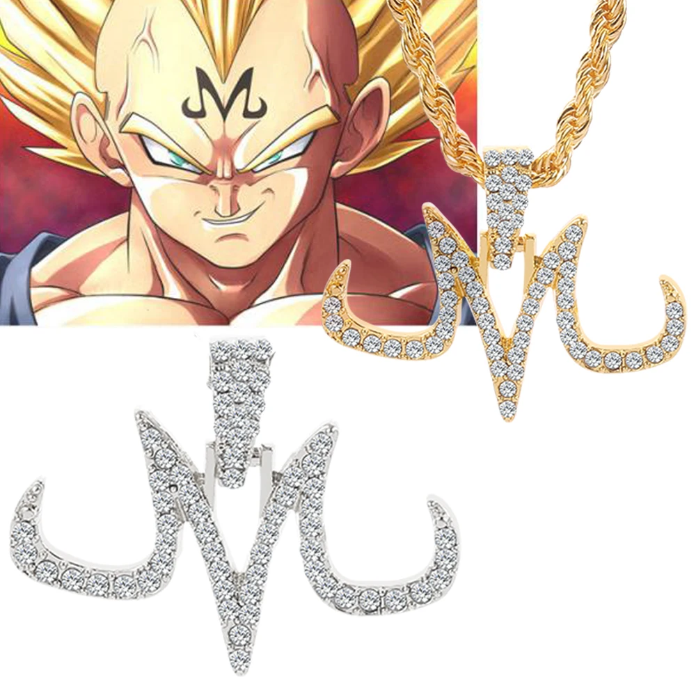 Hip Hop Iced Out Majin Pendant Necklace Chain punk  Micro Pave Zircon Majin Buu Tattoos marks M Pendant Jewelry Gift