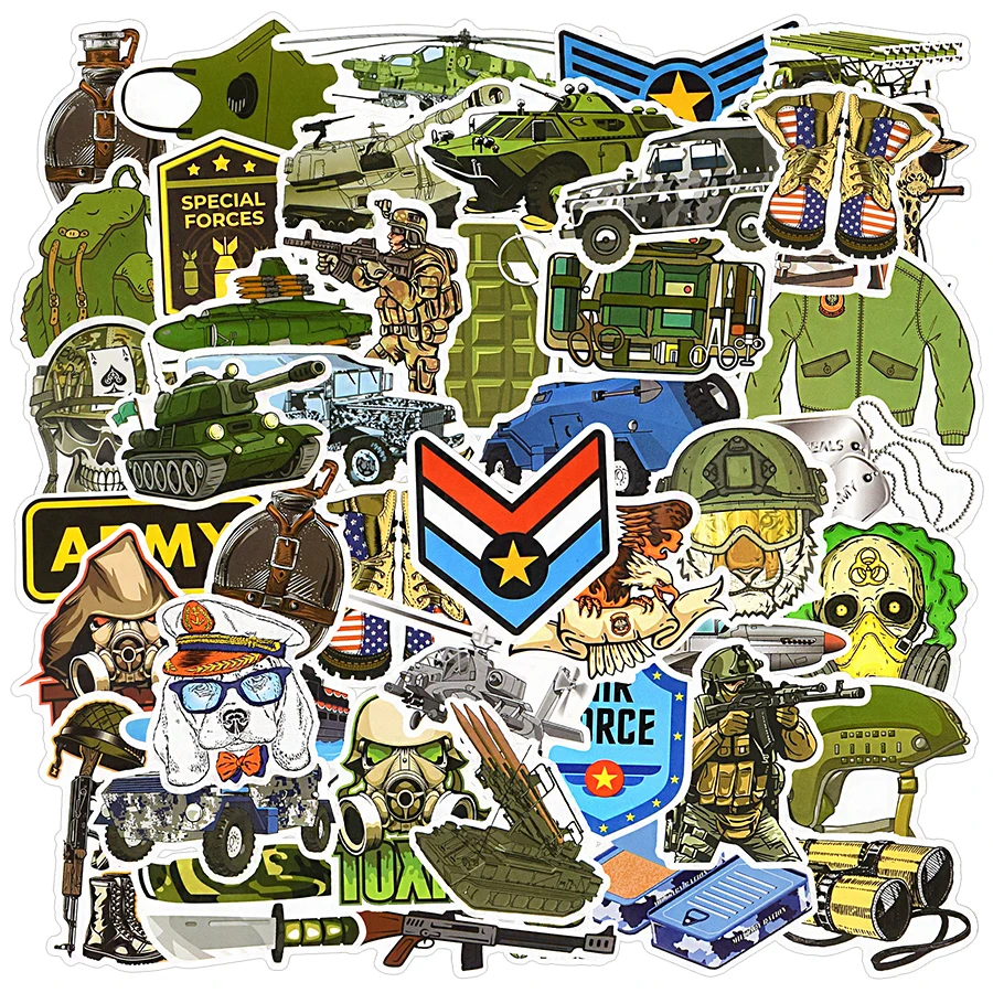 Pegatina de Graffiti militar para ni&ntilde;os, pegatinas y calcoman&iacute;as de vinilo de soldado, bricolaje, para ordenador port&aacute;til, monopat&iacute;n, funda de tel&eacute;fono, Motor, 50 Uds.-1