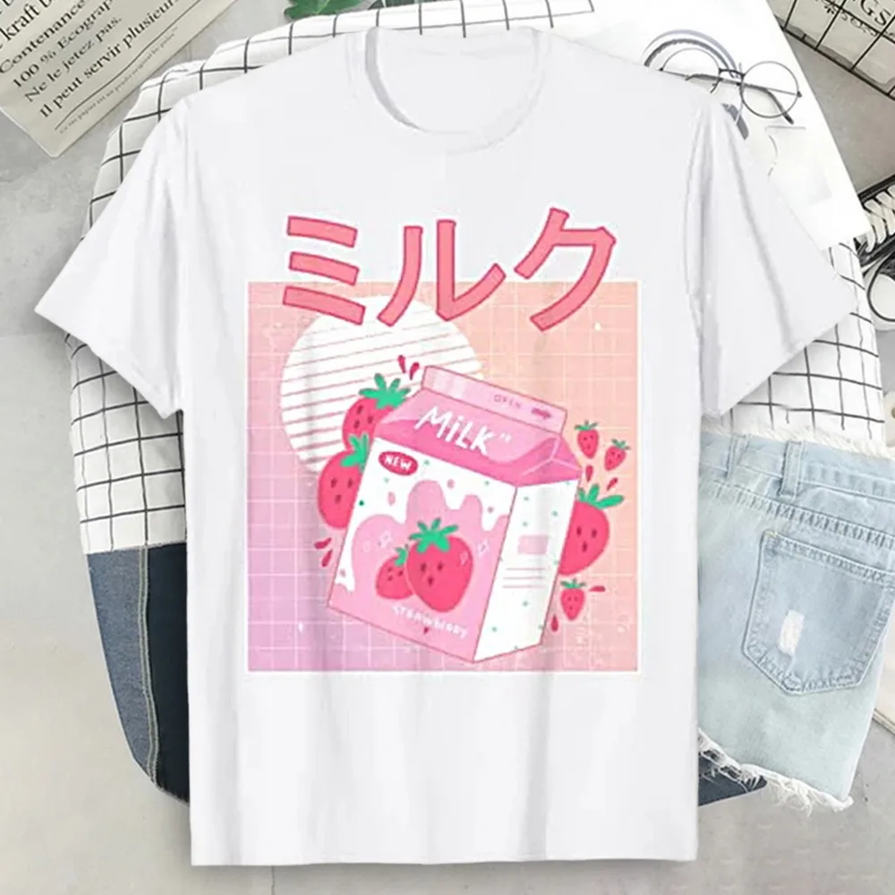 Повседневная модная футболка с коротким рукавом милые летние топы в японском