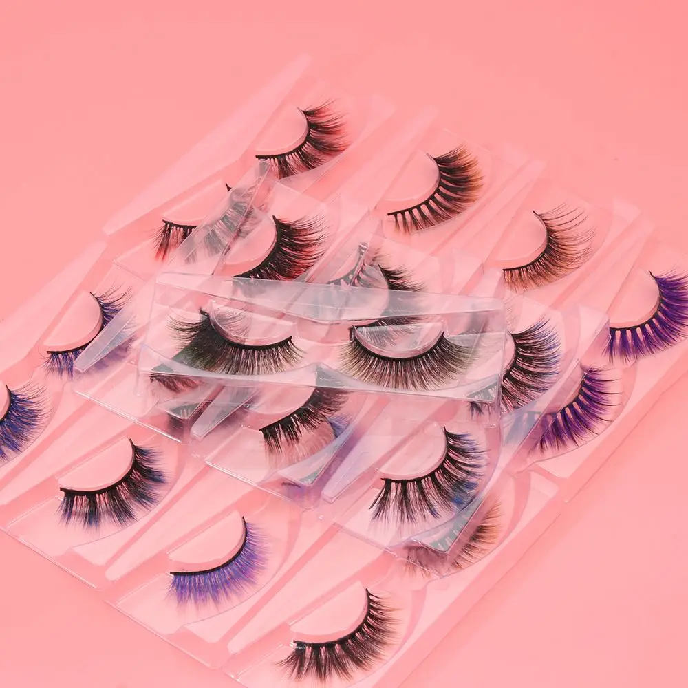 

1 Pair Long Eyelash Extension Drama Curly 6D False Eyelashes Colorful Faux Mink Lashes