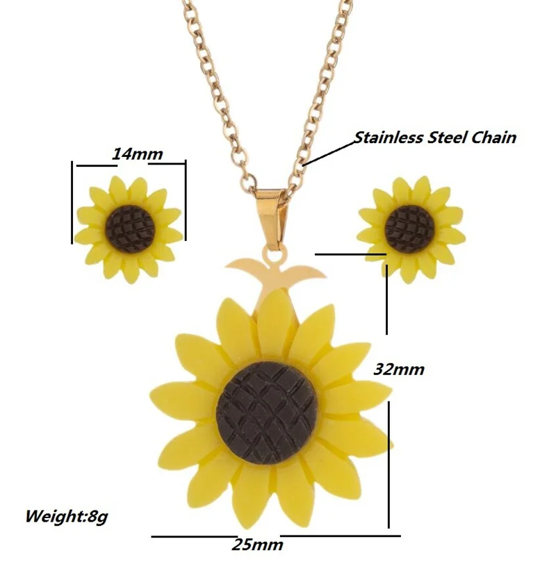 

Stainless Steel Colorful Sunflower Jewelry Sets For Woman Flowers Pendant Necklaces Stud Earrings Suit Trendy Jewelry Accessory