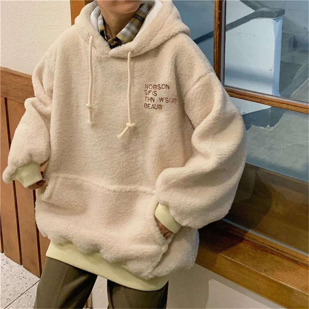 

Women's Hoodies Winter New Style Loose Lazy Autumn And Winter Plus Velvet Padded Hoodie Lamb Velvet Jacket Oversized Hoodie