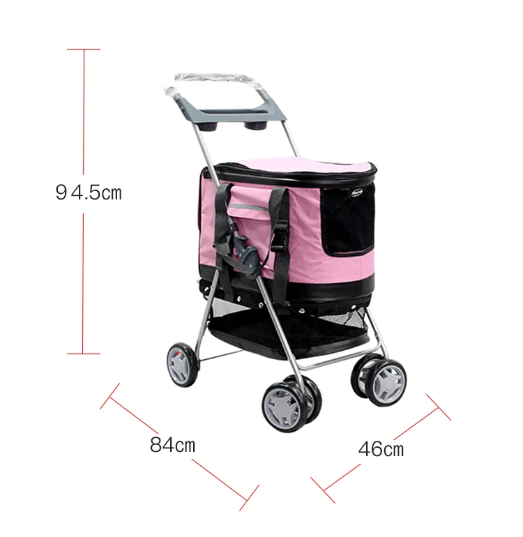 Folding Pet Stroller Lightweight Dog Four-wheeled Cart Rainproof Sunscreen Pet Supplies 600D Oxford Cloth with Removable Canopy