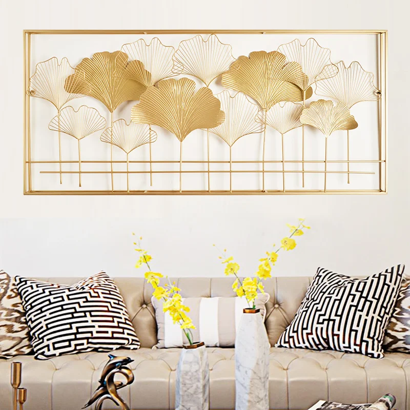 

Light Luxury Ginkgo Leaf Gold Iron Arts Wall Hanging Mural Porch Hotel Cafe Bedroom Livingroom Background Home Wall Decor