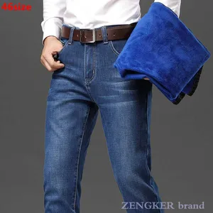 Зимние мужские джинсы, бархатные толстые женские брюки, повседневные брюки, джинсы большого размера 46 44
