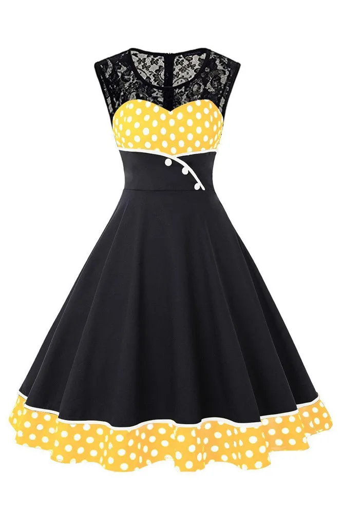 Женское летнее платье в горошек 50s винтажное рокабилли без рукавов с круглым вырезом Ретро Пин-Ап вечерние платья рокабилли vestidos