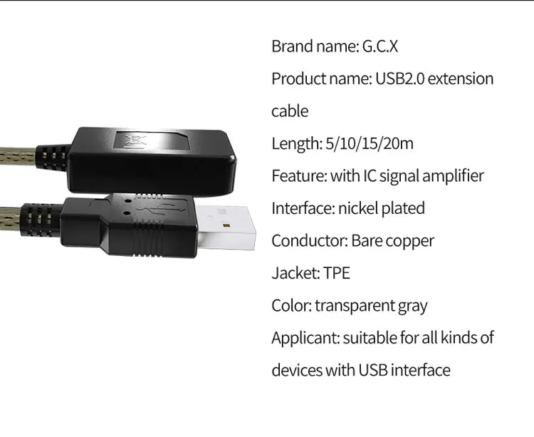 USB 2,0 Мужской и женский кабель для передачи данных Активный ретранслятор USB2.0 УДЛИНИТЕЛЬ шнур с IC усилитель USB удлинитель 10 м 5 м 15 м 20 м