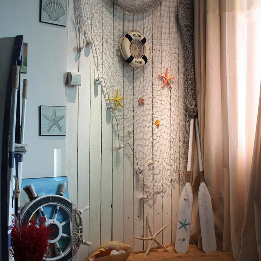 Wall Hanging Nautical Decorative Fish Net Fishing Netting Luau Party Decor (Beige) | Спорт и развлечения