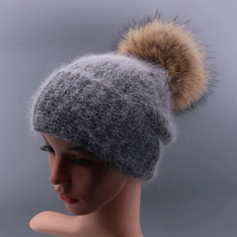 Вязанные шапки-бобы зимняя шапка Skullies для женщин винтажная женская с кроличьим