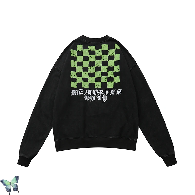 

Askyurself Fluorescent Green Checkerboard Washed Frosted Sweater Men Women High Quality Askyurself Sweatshirt Pullover