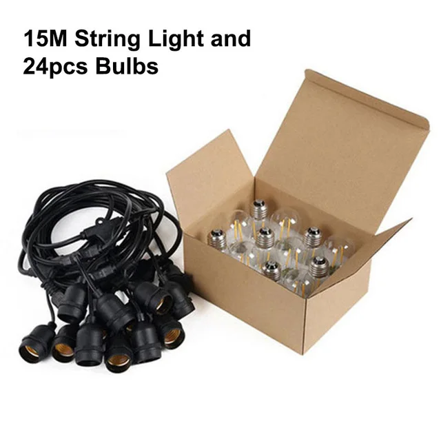 24 LED 220V 7 м 15 м наружный светодиодный светильник для струн водонепроницаемый E26 E27 S14 2 Вт светодиодный Ретро лампа накаливания Эдисона уличный сад патио праздничное освещение - Испускаемый цвет: 24 LED 220V