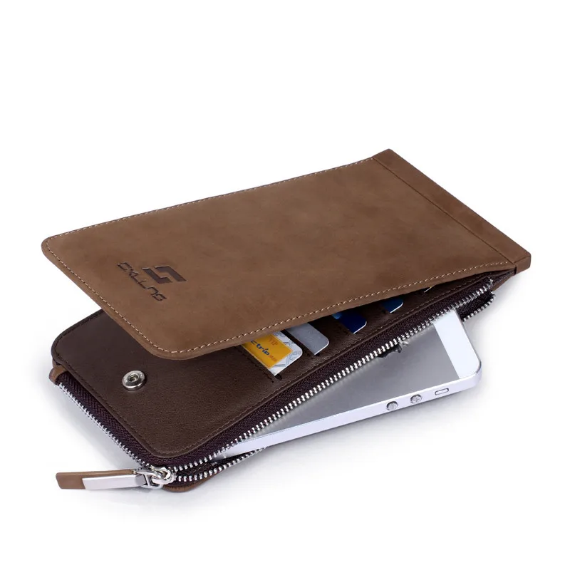 

Vintage Genuine Leather Long Men Wallets Credit Card Holder with Zipper Pocket
