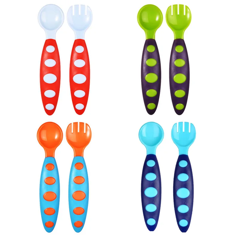 Juego de vajilla port&aacute;til de PP para beb&eacute;, Set de tenedor y cuchara con dibujos animados, ligera, de Color brillante, con caja de almacenamiento, 2 unids/caja-3