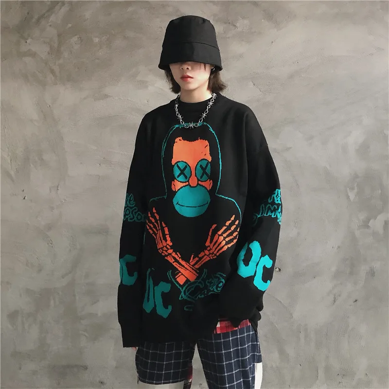 

Men Korean Fashions Sweaters Pullovers 2021 Mens Streetwear Fashions Oversized Knitted Sweater Autumn Oversized Tops
