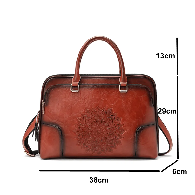 OYIXINGER Women's Leather Briefcase Retro Laptop Briefcase For 14 Inch Macbook Hp Dell High Quality Embossed Female Shoulder Bag