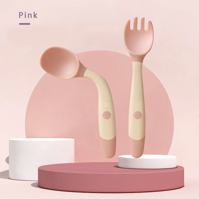 Детская мягкая гибкая силиконовая ложка-вилка набор посуды для обучения малышу