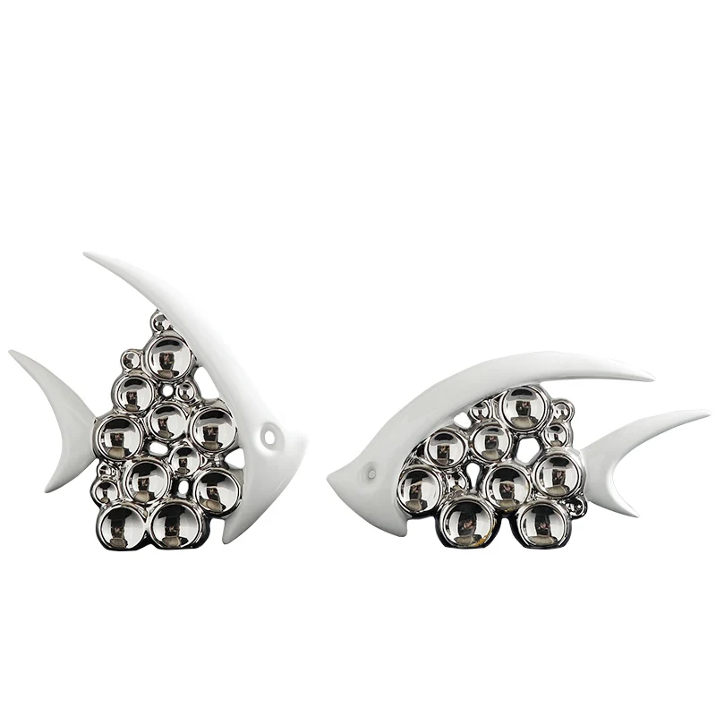 

European Ceramic Silver Plated Snail Fish Butterfly Figurines Home Furnishing Decoration Crafts Club Table Sculpture Accessories