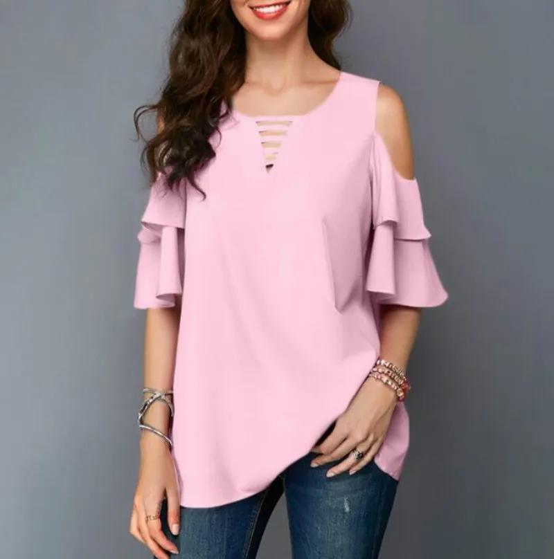 Элегантная женская Свободная шифоновая блузка с круглым вырезом однотонные