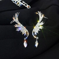 fashion angel wing full rhinestone earrings popular leaf shaped clear crystal earrins for women gifts party clip jewelry
