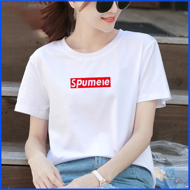 Весна и лето 2020 новая женская футболка свободная большой размер хлопок половина