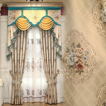 

Luxury atmosphere villa European curtain luxury living room bedroom high grade chenille jacquard shade curtain