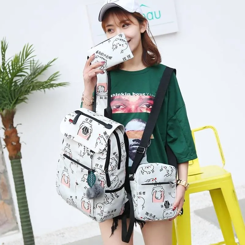 Комплект из 3 предметов рюкзак для девочек подростков школьные сумки Холщовый