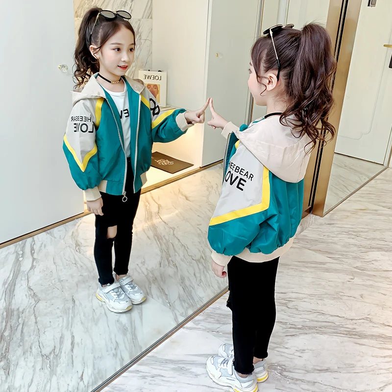 

girls Outdoor jacket baby kids 4-13 years old fashion kid outwear Korean children's coat Casual spring autumn sport hooded