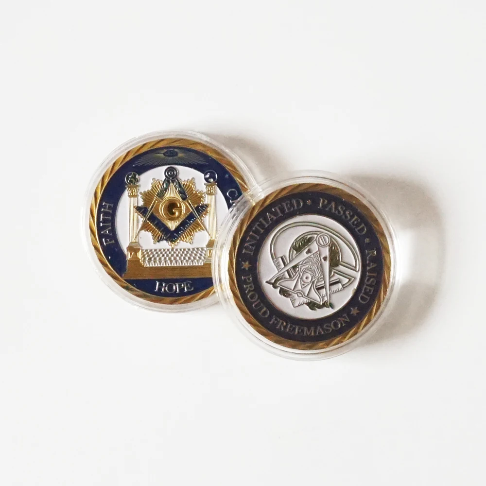 

5 шт./лот 1 унция позолоченные масонские монеты с 24-каратным золотом, памятные копии масонских символов
