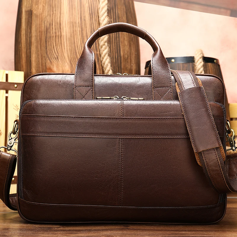 Luufan Men Briefcases Totes Men's Bag Genuine Leather 15'' Laptop Bag For Document Messenger Bag Men Leather Briefcases Man 8841