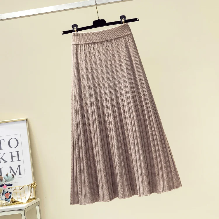 Юбка-миди Женская трикотажная мягкая плиссированная юбка в Корейском стиле