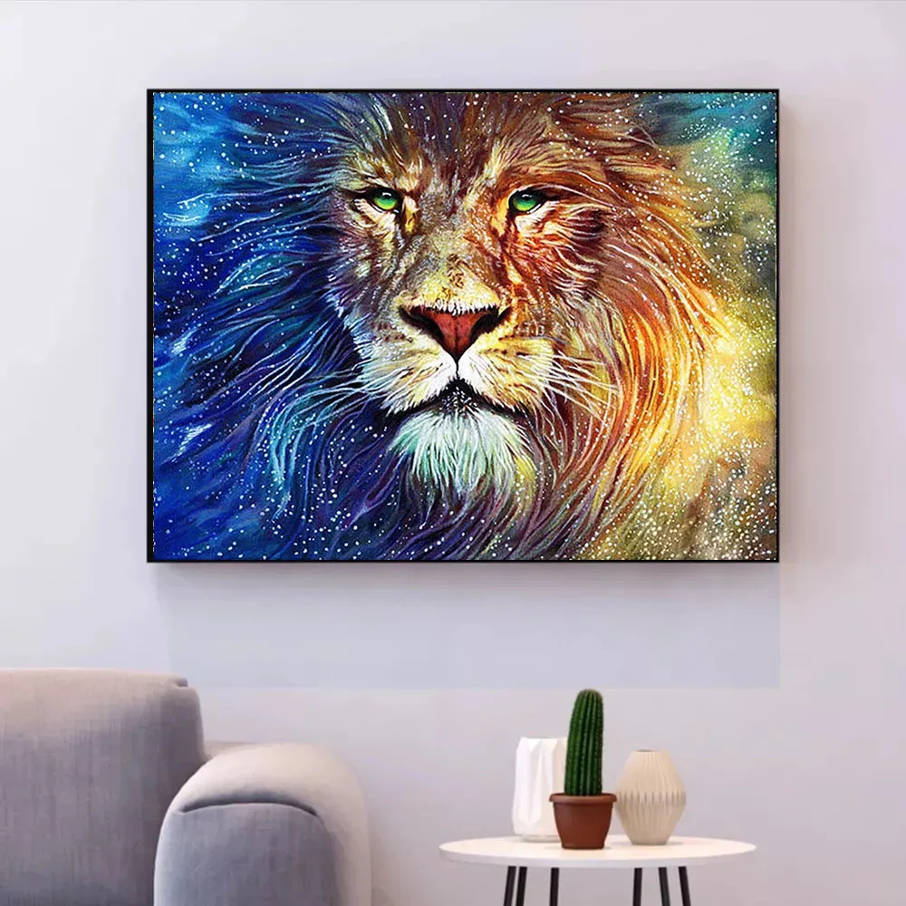 DIY Diamond Painting Cross Stitch Lion And Starry Sky Square Round Rhinestones Animal Pictures Embroidery Mosaic Crafts | Дом и сад