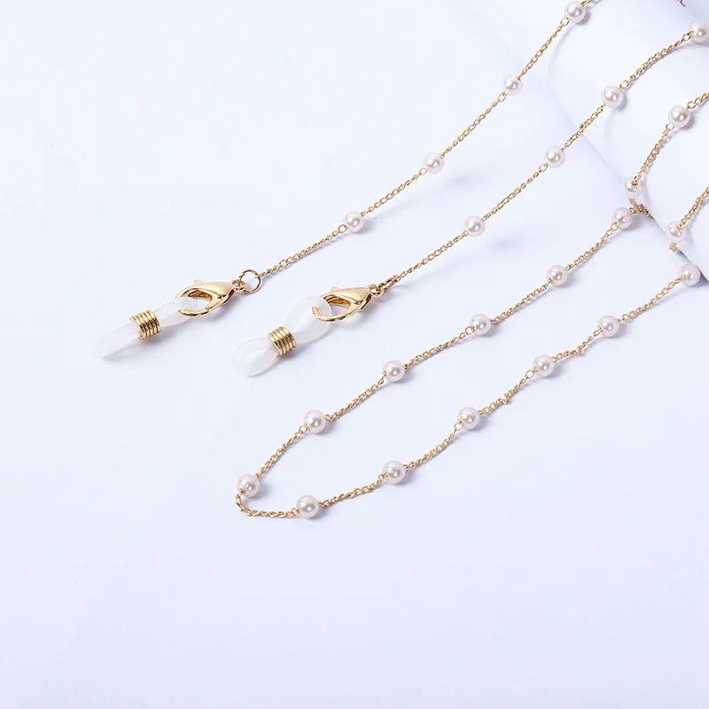 

10pcs/lot pearl beads glasses chains alloy gold color 70cm mask strap cell phone Chains Lanyards for sunglasses accessories