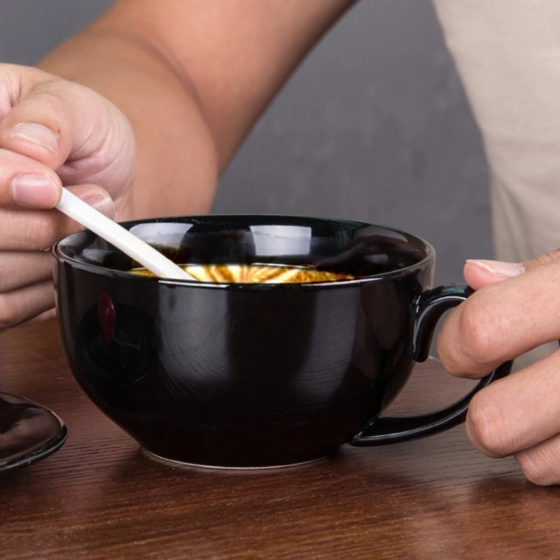 Черная Керамическая кофейная чашка блюдце ложка набор кружка для латте капучино